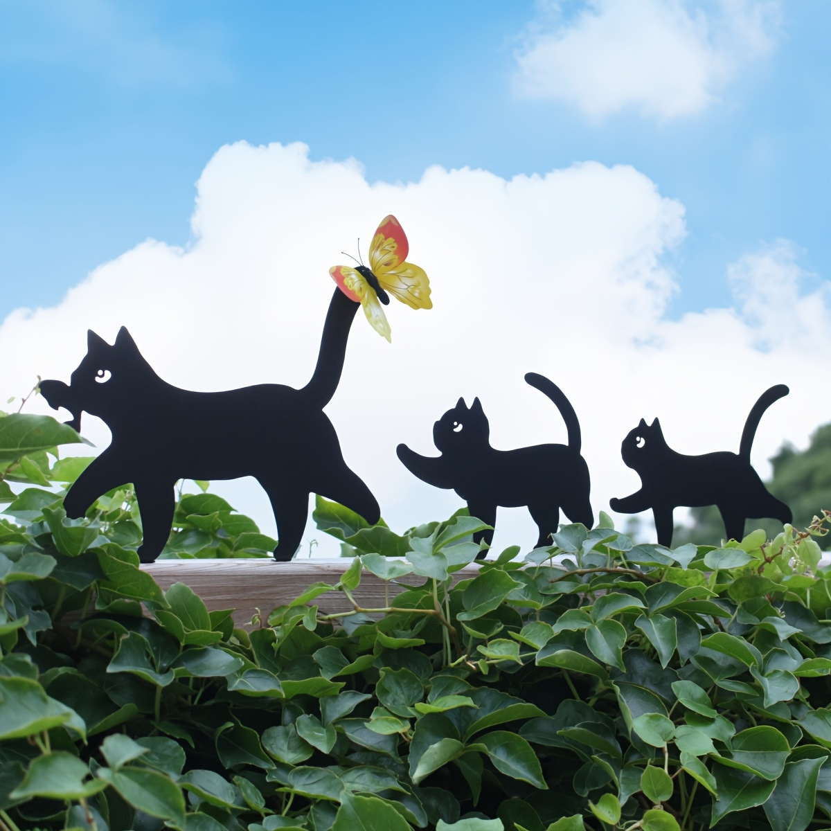 Black Cat Family Fence Decor β 3 Piece Metal Set