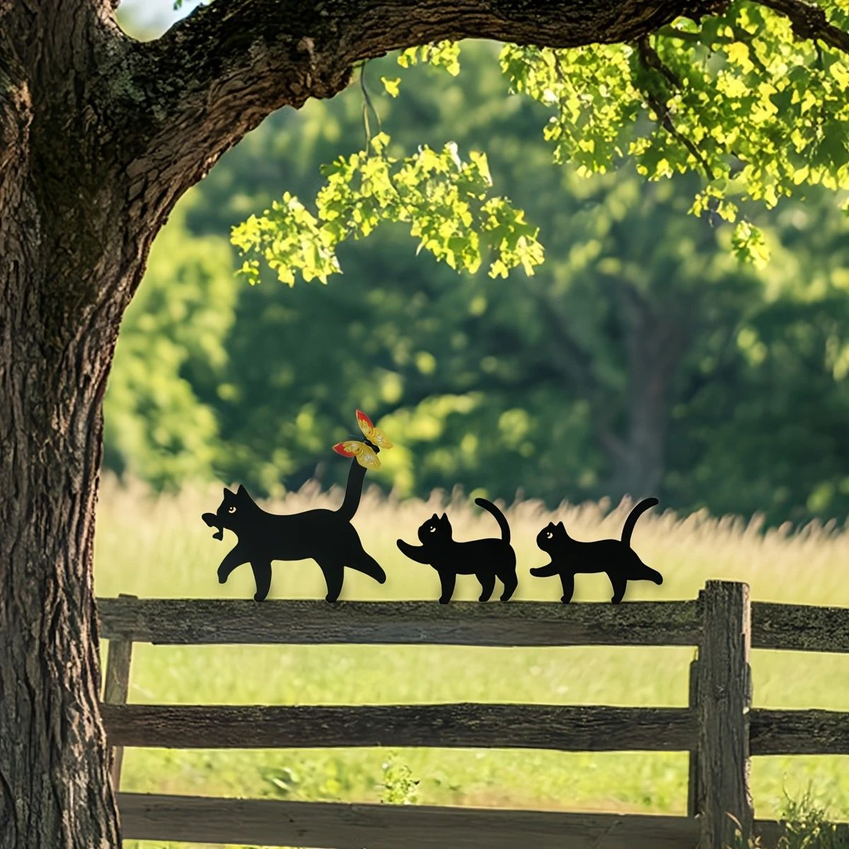 Black Cat Family Fence Decor β 3 Piece Metal Set