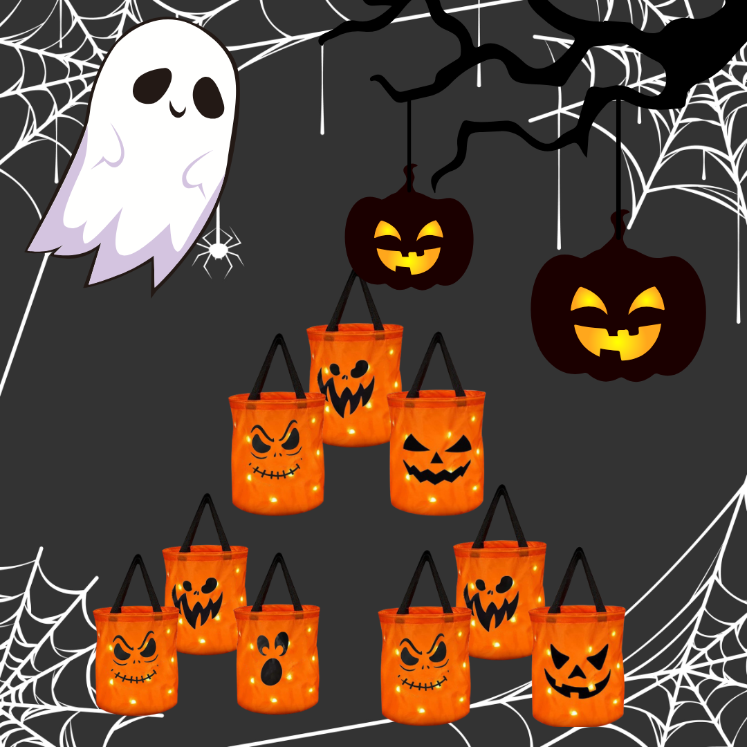 3 Pcs LED Lights Pumpkin Candy Bags