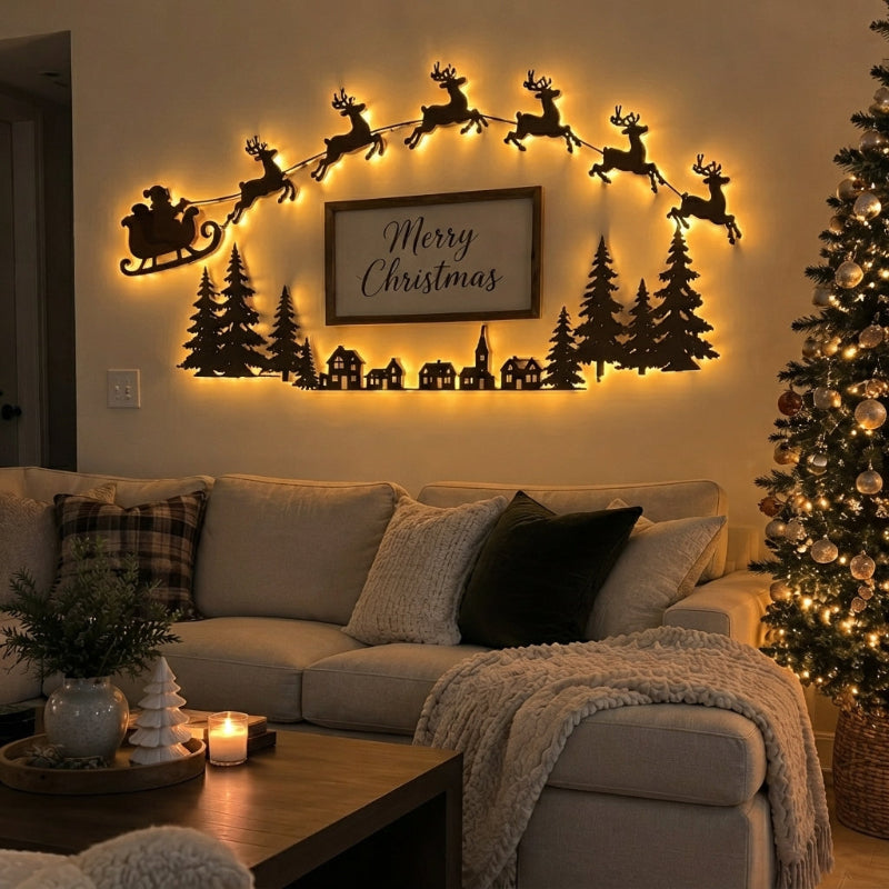Christmas Reindeer Sleigh Wall Light