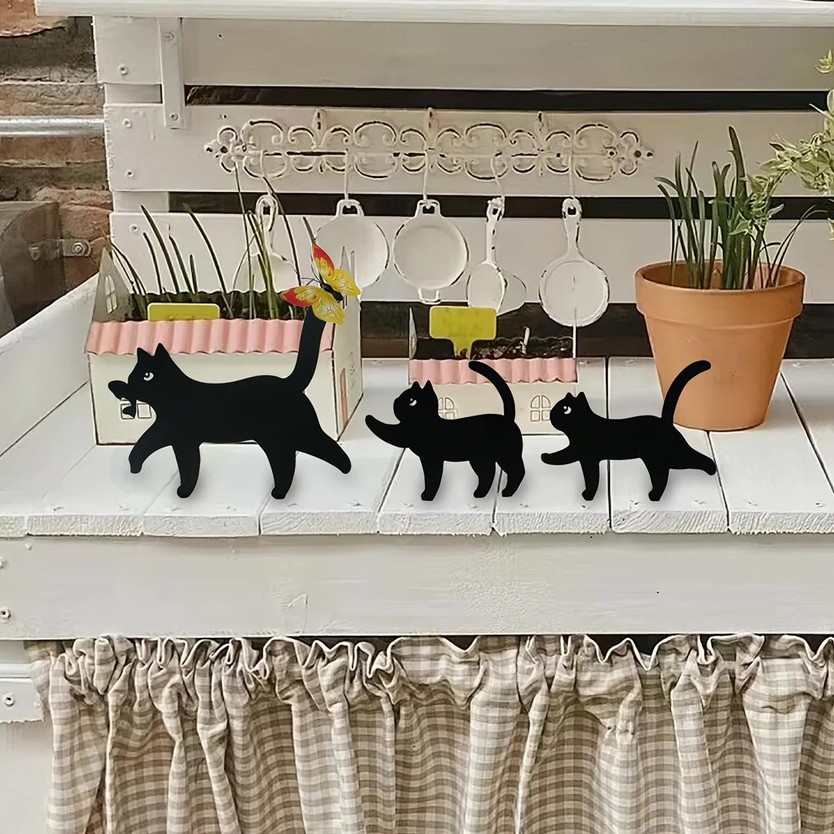 Black Cat Family Fence Decor β 3 Piece Metal Set