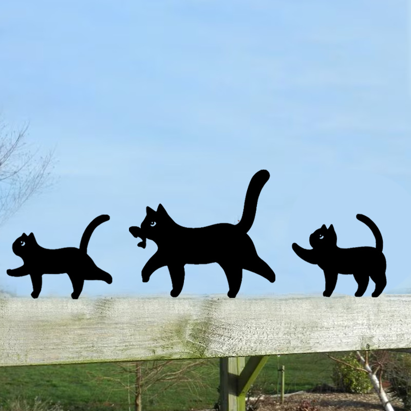 Black Cat Family Fence Decor β 3 Piece Metal Set