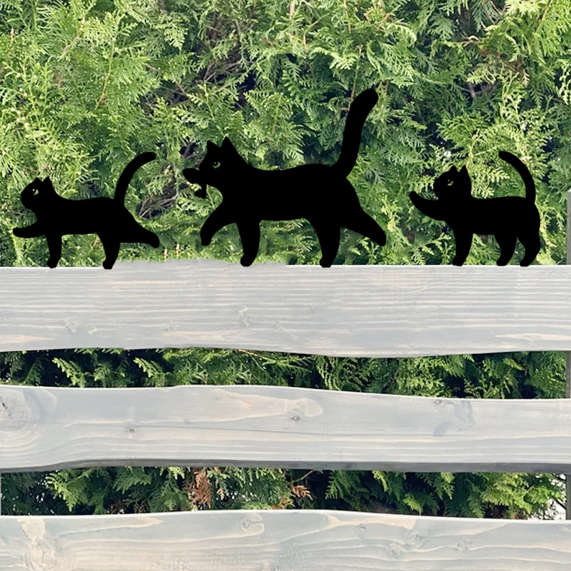 Black Cat Family Fence Decor β 3 Piece Metal Set