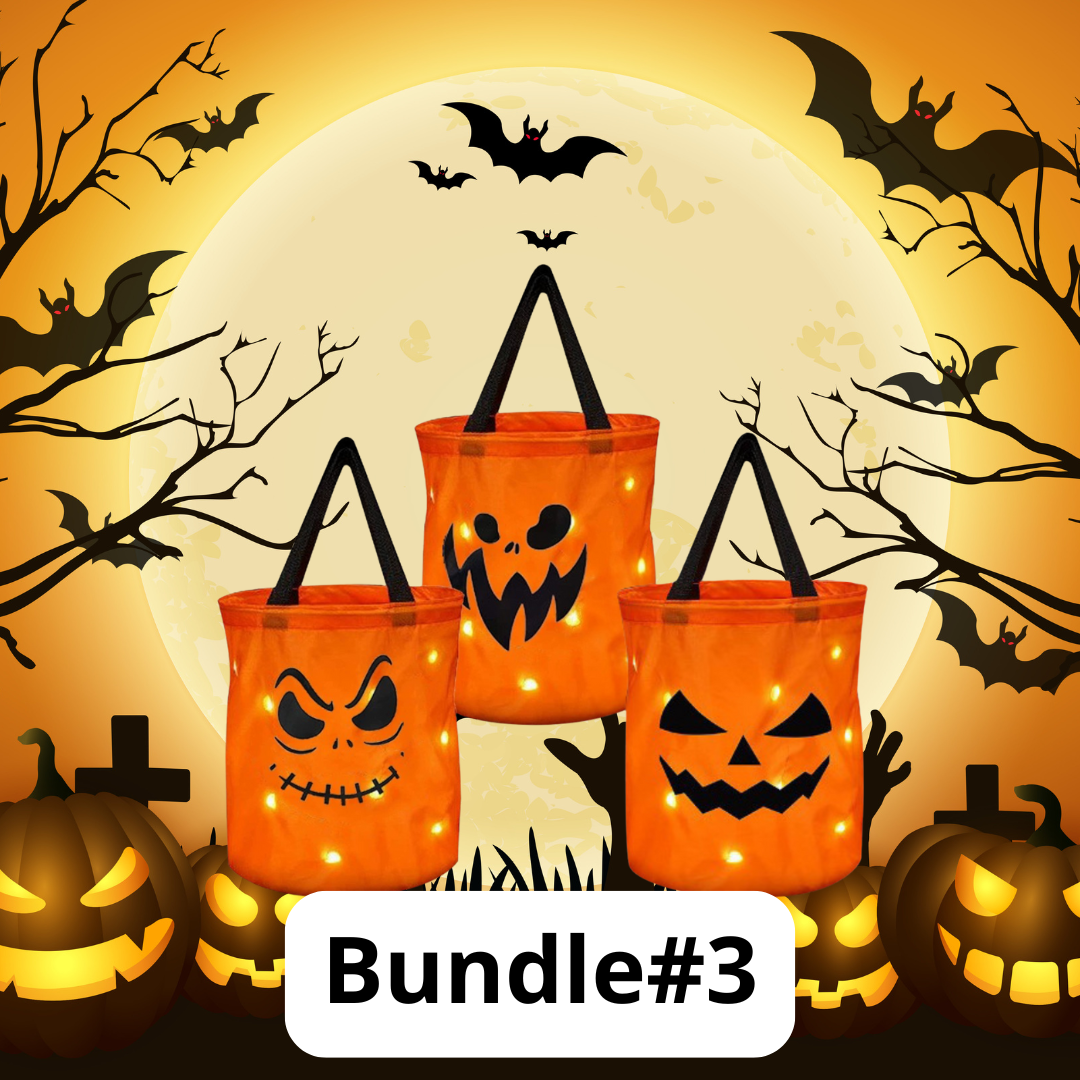 3 Pcs LED Lights Pumpkin Candy Bags