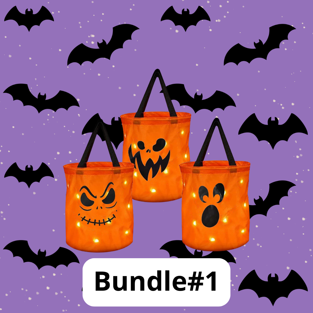 3 Pcs LED Lights Pumpkin Candy Bags