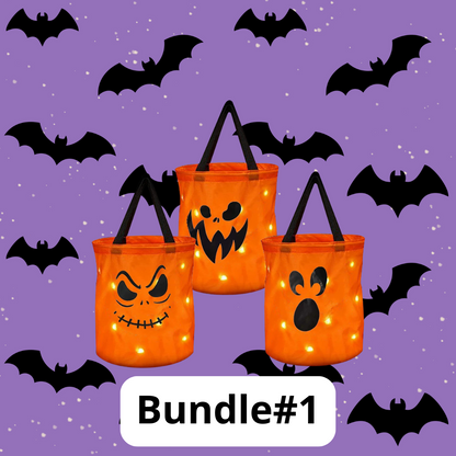 3 Pcs LED Lights Pumpkin Candy Bags