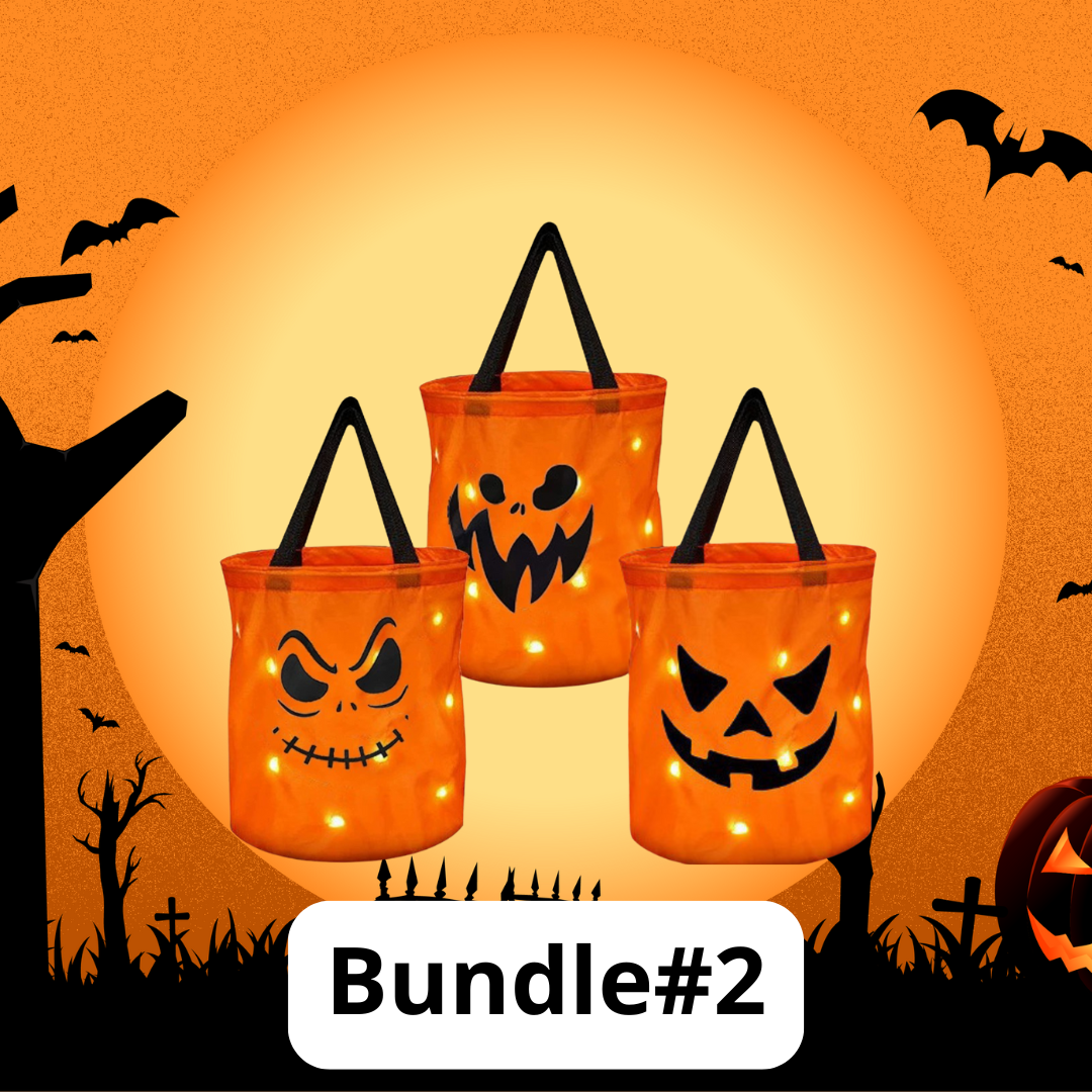 3 Pcs LED Lights Pumpkin Candy Bags