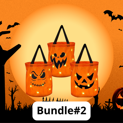 3 Pcs LED Lights Pumpkin Candy Bags