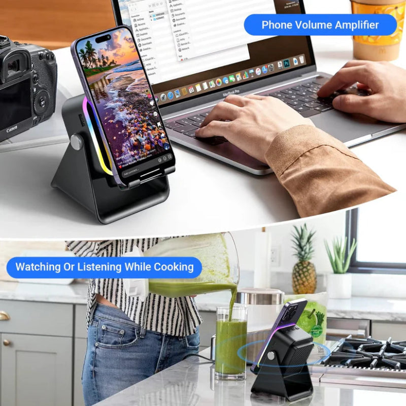 📱 5-in-1 Phone Speaker Stand – Sound Boost & Desk Holder