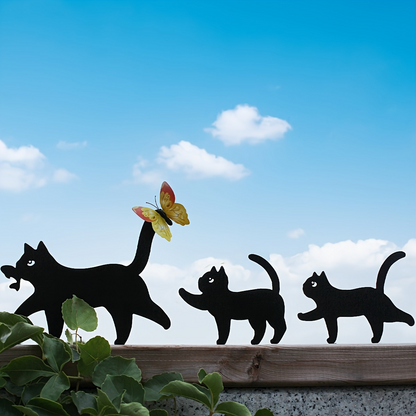 Black Cat Family Fence Decor – 3 Piece Metal Set