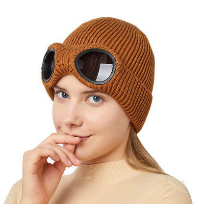 Casual Soft Goggle Lens Design Beanie Hat