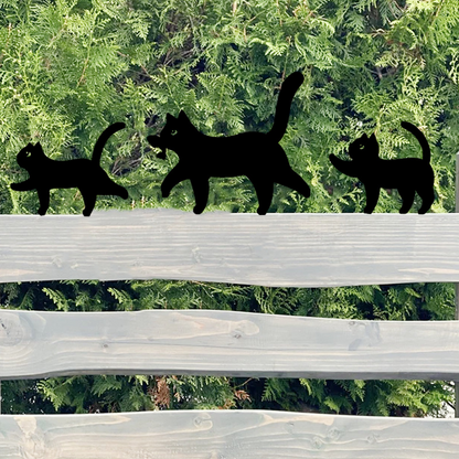 Black Cat Family Fence Decor – 3 Piece Metal Set