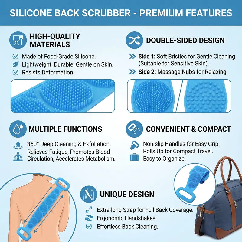 Double-Sided Silicone Shower Back Scrubber