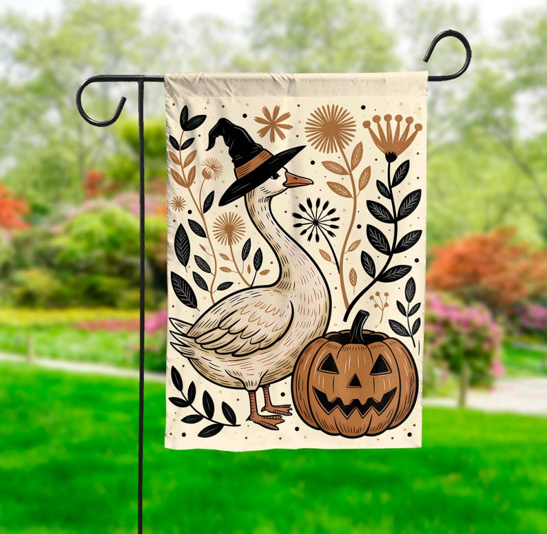 Funny Halloween Goose Garden Flag