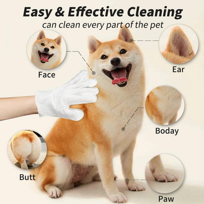 Pet Cleaning Kit - 100 Pet Care Finger Wipes + 12 Pet Glove Wipes