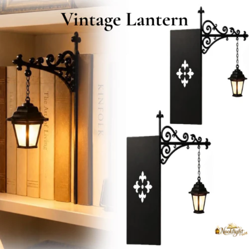 Vintage Bookshelf Lantern Light