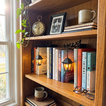 Vintage Bookshelf Lantern Light