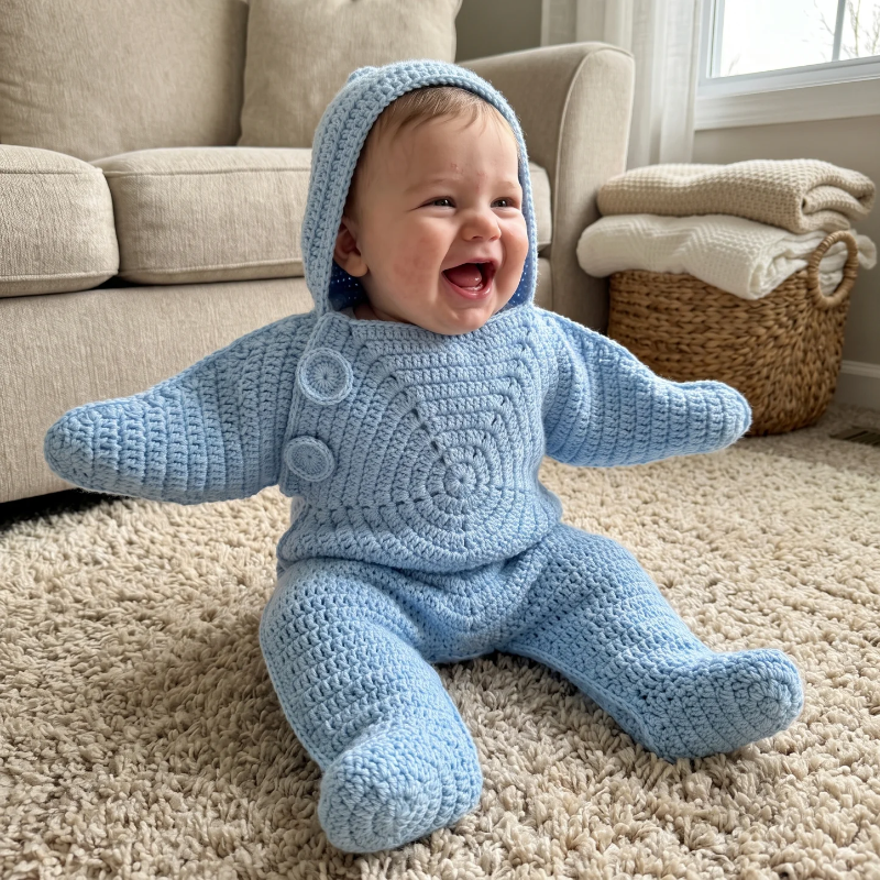 Soft Cotton Baby Crochet Knit Romper